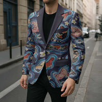 Hawaii Islands Map Design with Japanese Landscape Blazer Hawaiian Japan Fusion Art Navy Color LT03 - Polynesian Pride