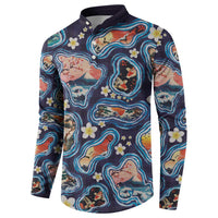 Hawaii Islands Map Design with Japanese Landscape Button Sweatshirt Hawaiian Japan Fusion Art Navy Color LT03 - Polynesian Pride