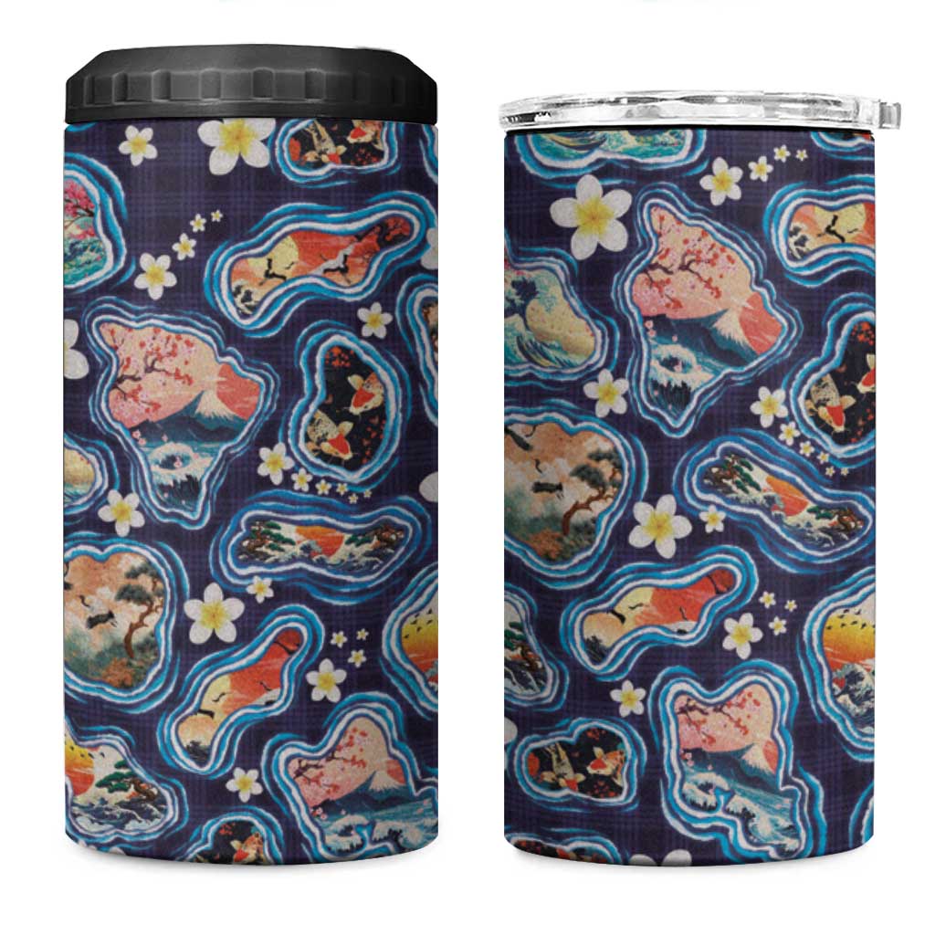 Hawaii Islands Map Design with Japanese Landscape 4 in 1 Can Cooler Tumbler Hawaiian Japan Fusion Art Navy Color LT03 One Size: 16 oz Navy - Polynesian Pride