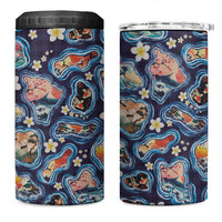 Hawaii Islands Map Design with Japanese Landscape 4 in 1 Can Cooler Tumbler Hawaiian Japan Fusion Art Navy Color