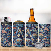 Hawaii Islands Map Design with Japanese Landscape 4 in 1 Can Cooler Tumbler Hawaiian Japan Fusion Art Navy Color