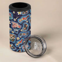 Hawaii Islands Map Design with Japanese Landscape 4 in 1 Can Cooler Tumbler Hawaiian Japan Fusion Art Navy Color