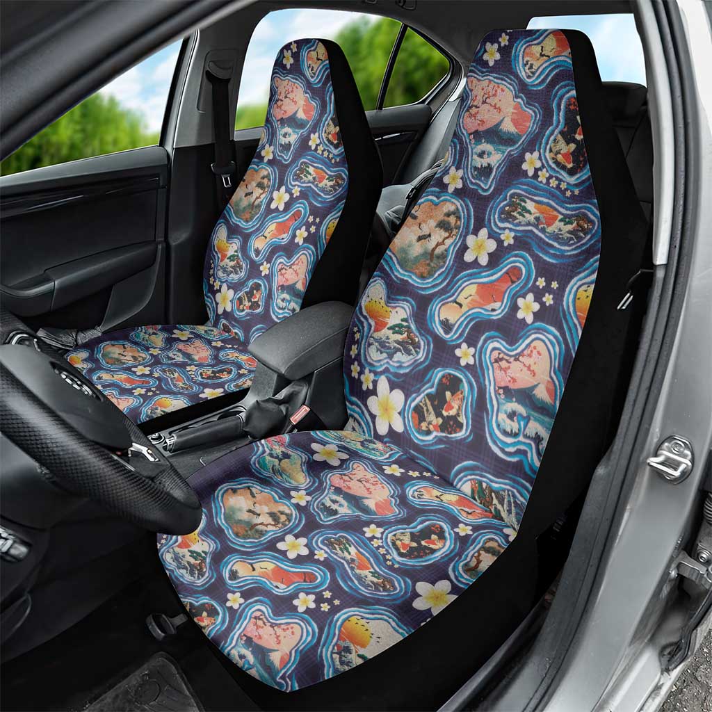Hawaii Islands Map Design with Japanese Landscape Car Seat Cover Hawaiian Japan Fusion Art Navy Color