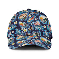 Hawaii Islands Map Design with Japanese Landscape Classic Cap Hawaiian Japan Fusion Art Navy Color LT03 Universal Fit Navy - Polynesian Pride