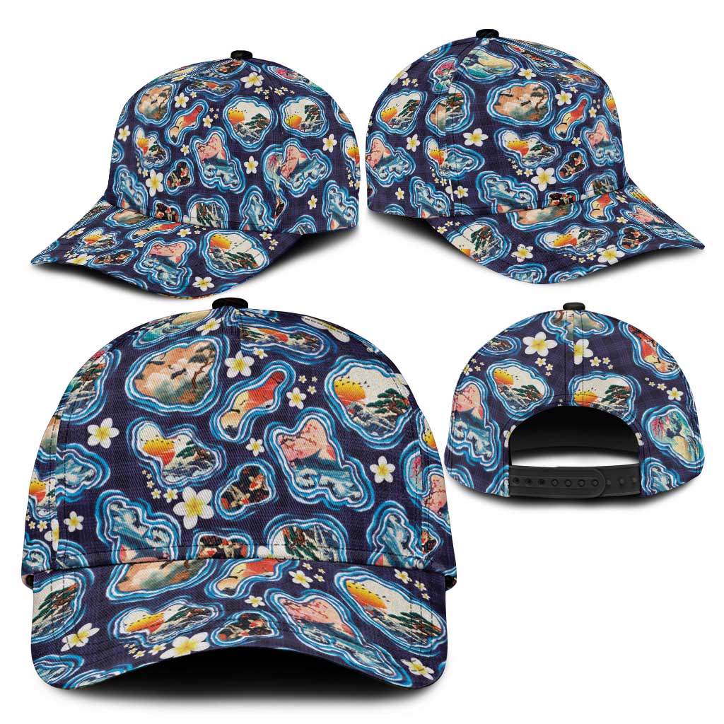 Hawaii Islands Map Design with Japanese Landscape Classic Cap Hawaiian Japan Fusion Art Navy Color LT03 - Polynesian Pride