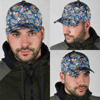 Hawaii Islands Map Design with Japanese Landscape Classic Cap Hawaiian Japan Fusion Art Navy Color LT03 - Polynesian Pride