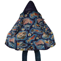 Hawaii Islands Map Design with Japanese Landscape Cloak Hawaiian Japan Fusion Art Navy Color LT03 Unisex Navy - Polynesian Pride