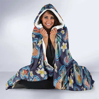 Hawaii Islands Map Design with Japanese Landscape Hooded Blanket Hawaiian Japan Fusion Art Navy Color