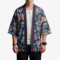 Hawaii Islands Map Design with Japanese Landscape Kimono Hawaiian Japan Fusion Art Navy Color LT03 - Polynesian Pride