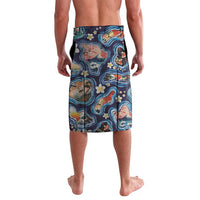 Hawaii Islands Map Design with Japanese Landscape Lavalava Hawaiian Japan Fusion Art Navy Color LT03 - Polynesian Pride