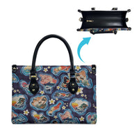Hawaii Islands Map Design with Japanese Landscape Leather Bag Hawaiian Japan Fusion Art Navy Color LT03 - Polynesian Pride