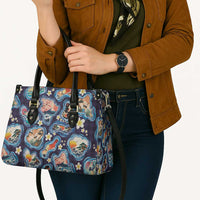 Hawaii Islands Map Design with Japanese Landscape Leather Bag Hawaiian Japan Fusion Art Navy Color LT03 - Polynesian Pride