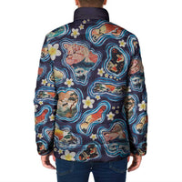Hawaii Islands Map Design with Japanese Landscape Padded Jacket Hawaiian Japan Fusion Art Navy Color LT03 - Polynesian Pride