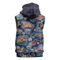 Hawaii Islands Map Design with Japanese Landscape Sleeveless Hoodie Hawaiian Japan Fusion Art Navy Color