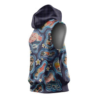 Hawaii Islands Map Design with Japanese Landscape Sleeveless Hoodie Hawaiian Japan Fusion Art Navy Color