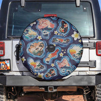Hawaii Islands Map Design with Japanese Landscape Spare Tire Cover Hawaiian Japan Fusion Art Navy Color