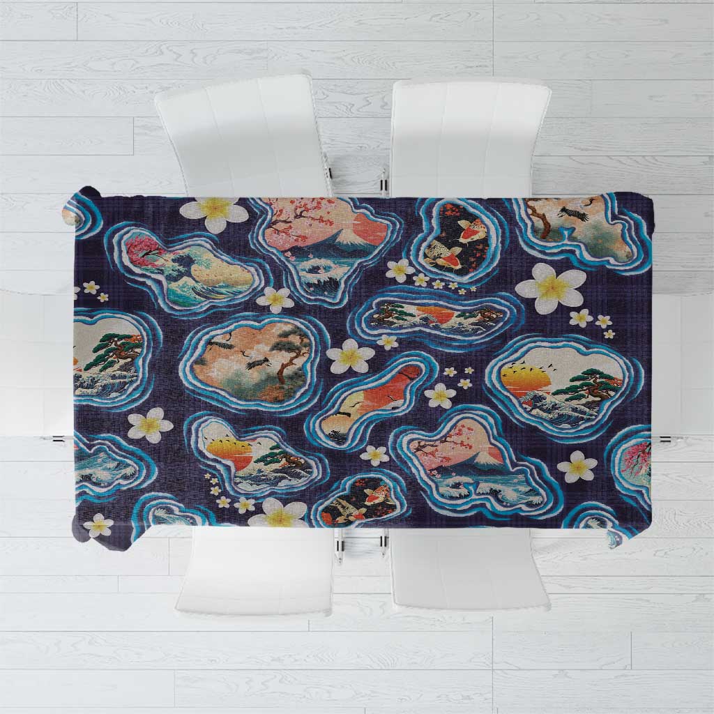 Hawaii Islands Map Design with Japanese Landscape Tablecloth Hawaiian Japan Fusion Art Navy Color LT03 Navy - Polynesian Pride