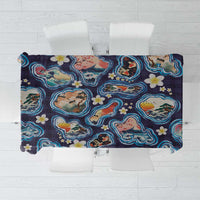 Hawaii Islands Map Design with Japanese Landscape Tablecloth Hawaiian Japan Fusion Art Navy Color LT03 Navy - Polynesian Pride