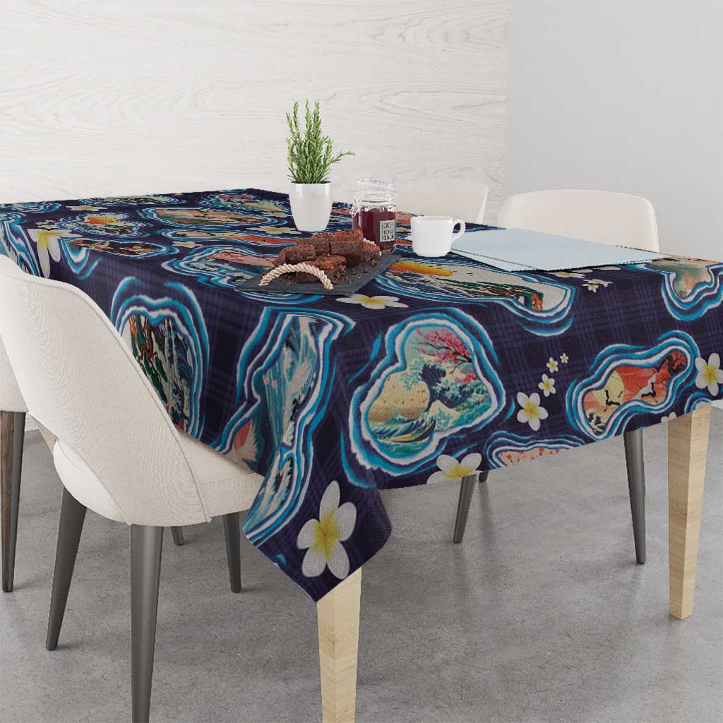 Hawaii Islands Map Design with Japanese Landscape Tablecloth Hawaiian Japan Fusion Art Navy Color LT03 - Polynesian Pride