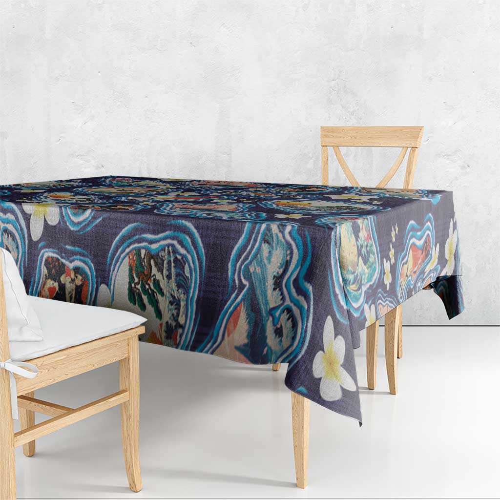 Hawaii Islands Map Design with Japanese Landscape Tablecloth Hawaiian Japan Fusion Art Navy Color LT03 - Polynesian Pride