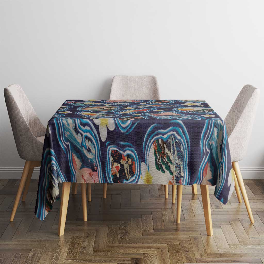 Hawaii Islands Map Design with Japanese Landscape Tablecloth Hawaiian Japan Fusion Art Navy Color LT03 - Polynesian Pride