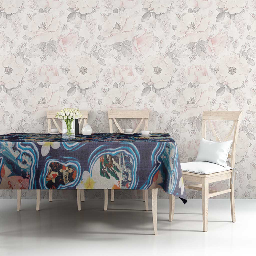 Hawaii Islands Map Design with Japanese Landscape Tablecloth Hawaiian Japan Fusion Art Navy Color LT03 - Polynesian Pride