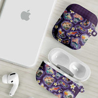 Hawaii Islands Map Design with Japanese Landscape AirPods Case Hawaiian Japan Fusion Art Purple Color