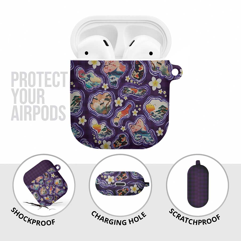 Hawaii Islands Map Design with Japanese Landscape AirPods Case Hawaiian Japan Fusion Art Purple Color