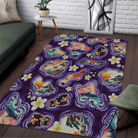 Hawaii Islands Map Design with Japanese Landscape Area Rug Hawaiian Japan Fusion Art Purple Color