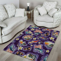 Hawaii Islands Map Design with Japanese Landscape Area Rug Hawaiian Japan Fusion Art Purple Color