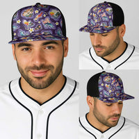 Hawaii Islands Map Design with Japanese Landscape Baseball Net Cap Hawaiian Japan Fusion Art Purple Color LT03 - Polynesian Pride
