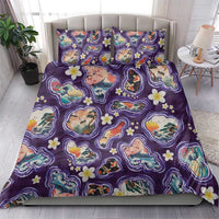 Hawaii Islands Map Design with Japanese Landscape Bedding Set Hawaiian Japan Fusion Art Purple Color LT03 - Polynesian Pride