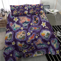 Hawaii Islands Map Design with Japanese Landscape Bedding Set Hawaiian Japan Fusion Art Purple Color LT03 - Polynesian Pride