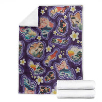 Hawaii Islands Map Design with Japanese Landscape Blanket Hawaiian Japan Fusion Art Purple Color