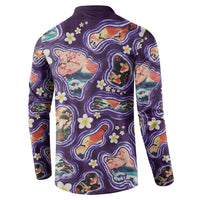 Hawaii Islands Map Design with Japanese Landscape Button Sweatshirt Hawaiian Japan Fusion Art Purple Color LT03 - Polynesian Pride