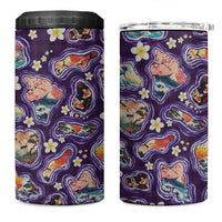 Hawaii Islands Map Design with Japanese Landscape 4 in 1 Can Cooler Tumbler Hawaiian Japan Fusion Art Purple Color