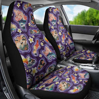 Hawaii Islands Map Design with Japanese Landscape Car Seat Cover Hawaiian Japan Fusion Art Purple Color