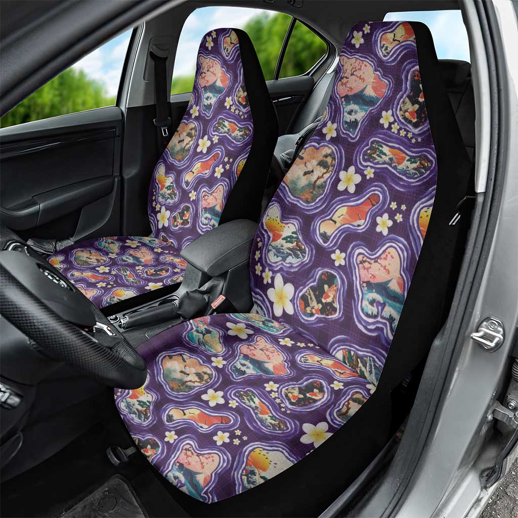 Hawaii Islands Map Design with Japanese Landscape Car Seat Cover Hawaiian Japan Fusion Art Purple Color