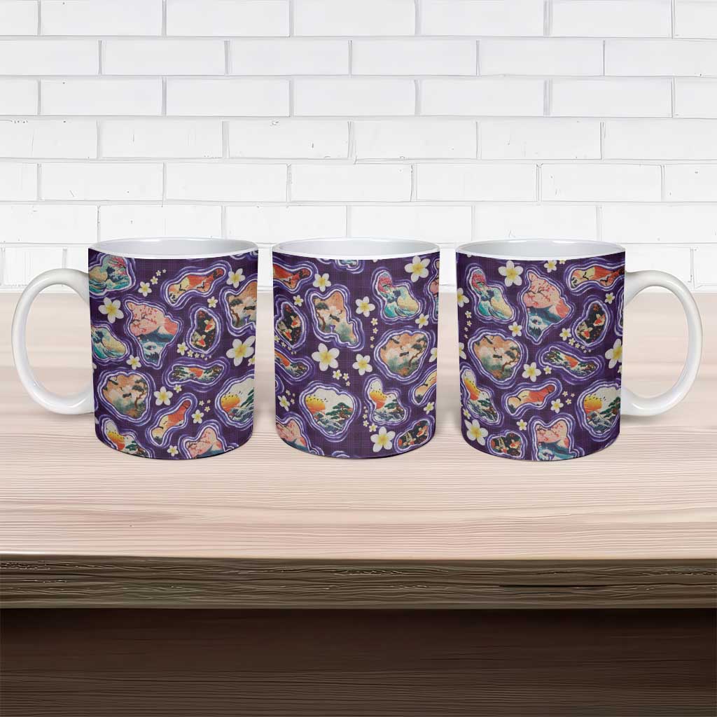 Hawaii Islands Map Design with Japanese Landscape Ceramic Mug Hawaiian Japan Fusion Art Purple Color LT03 - Polynesian Pride