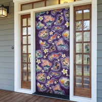 Hawaii Islands Map Design with Japanese Landscape Door Cover Hawaiian Japan Fusion Art Purple Color