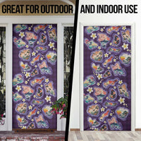 Hawaii Islands Map Design with Japanese Landscape Door Cover Hawaiian Japan Fusion Art Purple Color