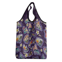 Hawaii Islands Map Design with Japanese Landscape Grocery Bag Hawaiian Japan Fusion Art Purple Color