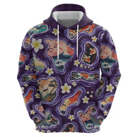 Hawaii Islands Map Design with Japanese Landscape Hoodie Hawaiian Japan Fusion Art Purple Color