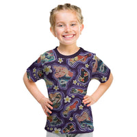 Hawaii Islands Map Design with Japanese Landscape Kid T Shirt Hawaiian Japan Fusion Art Purple Color