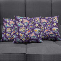Hawaii Islands Map Design with Japanese Landscape Pillow Cover Hawaiian Japan Fusion Art Purple Color