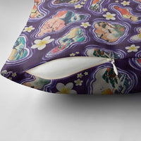 Hawaii Islands Map Design with Japanese Landscape Pillow Cover Hawaiian Japan Fusion Art Purple Color