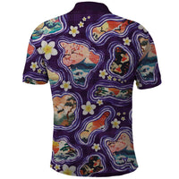 Hawaii Islands Map Design with Japanese Landscape Polo Shirt Hawaiian Japan Fusion Art Purple Color