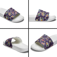 Hawaii Islands Map Design with Japanese Landscape Slide Sandals Hawaiian Japan Fusion Art Purple Color