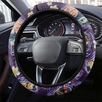 Hawaii Islands Map Design with Japanese Landscape Steering Wheel Cover Hawaiian Japan Fusion Art Purple Color