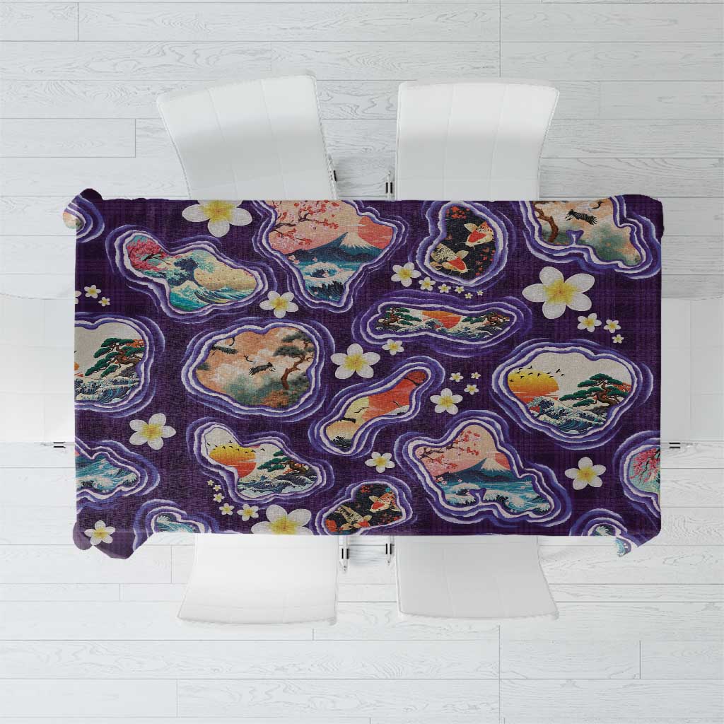 Hawaii Islands Map Design with Japanese Landscape Tablecloth Hawaiian Japan Fusion Art Purple Color LT03 Purple - Polynesian Pride